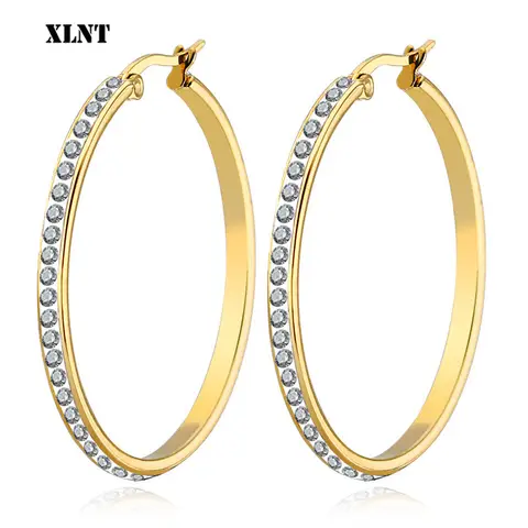 XLNT 2019 Fashion Hoop Earrings With Rhinestone Circle Earrings Simple Earrings Big Circle Gold Color Loop Earrings For Women