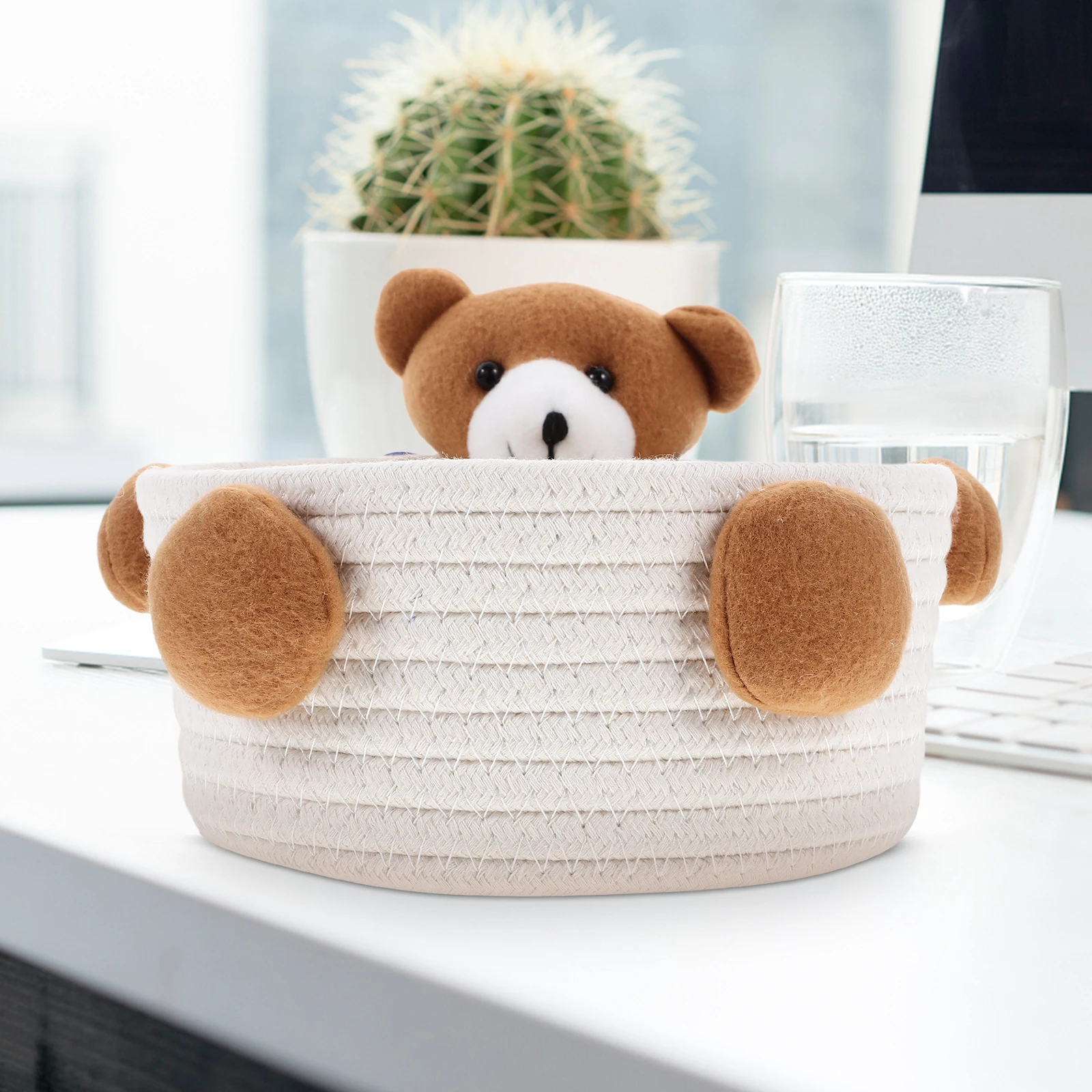 

Cute Bear Woven Large Cotton Rope Organizer Basket For Shelves Gardening Storage Bins Woven Basket For Storage