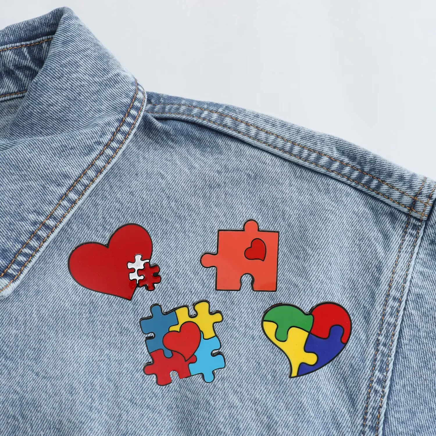 

1 Set Cross Border Hot Selling Autism Puzzle Brooch Heart-shaped Block Colorful Puzzle Metal Badge Alloy Accessory Toys Anime