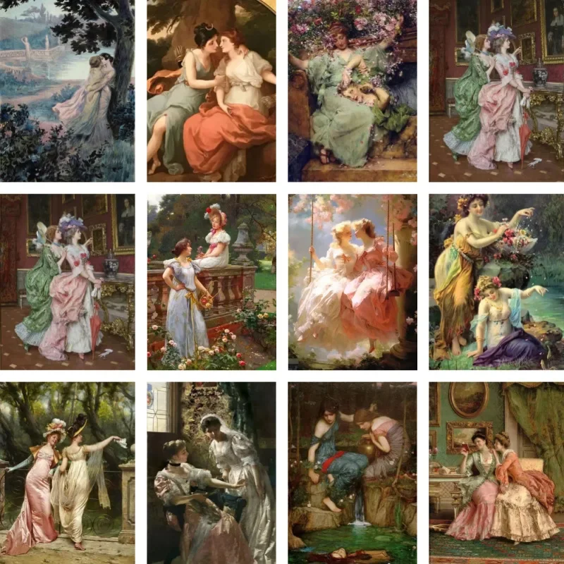 (No frame)Classical Renaissance Art Women Love canvas paintings Vintage Victorian Girls Portrait Poster Prints For Living Roo