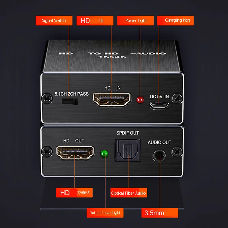 HDMI互換オーディオスプリッター,4K, 2K, 3Dビデオエクストラクター,3.5mmオーディオコンバーター,SPDIF,ステレオ出力アダプター,5.1デコード