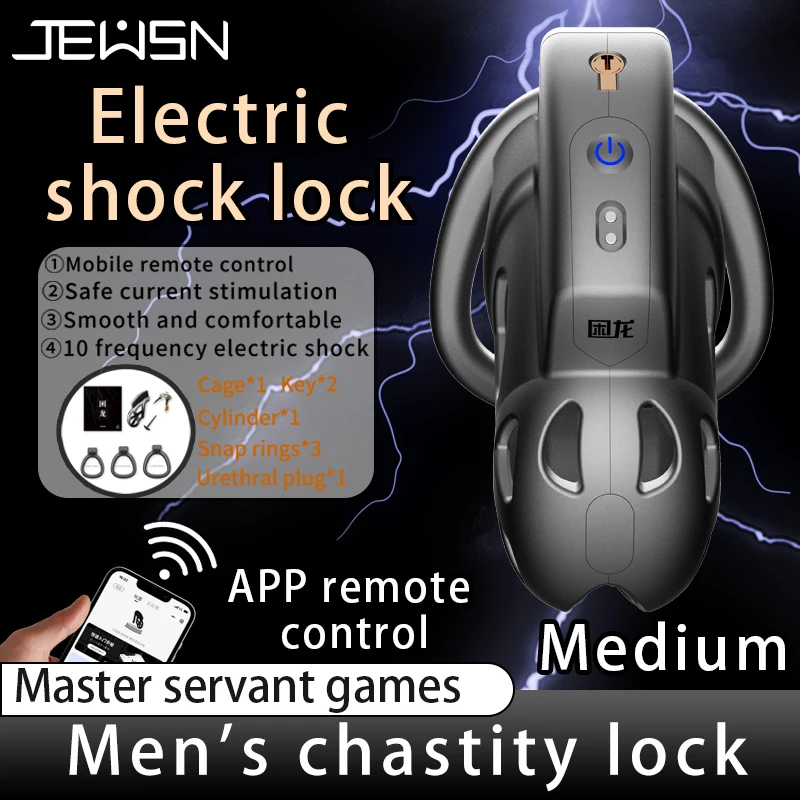 JEUSN Penis Cage Electric Shock Chastity Lock Conditioning Restriction Abstinence Toys Cock Cage for Men Gay with 3 Active Rings