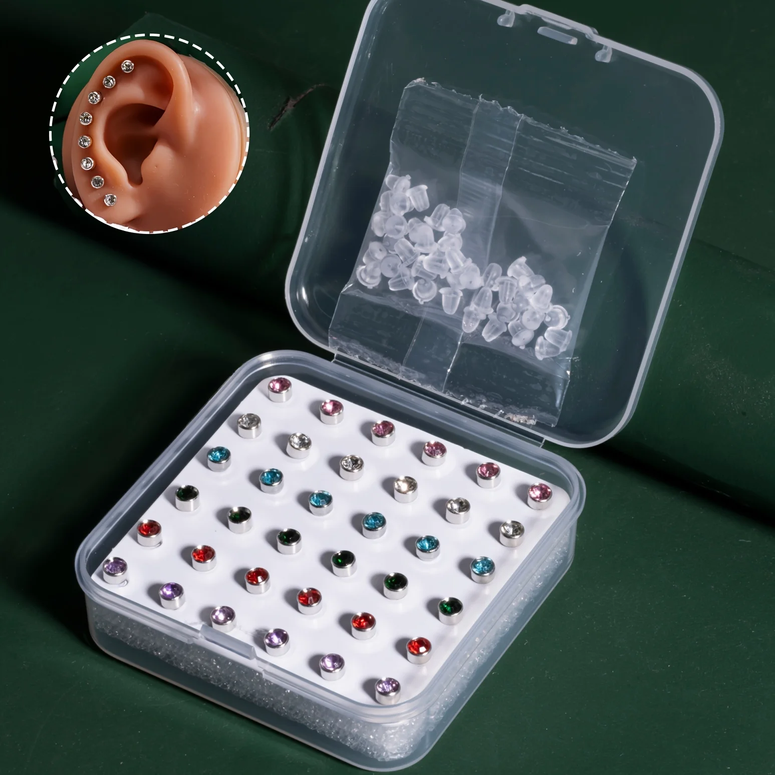 36pcs/Box Ear Piercing Earring Studs-Fashion Alloy Ear Studs Piercing  Jewelry