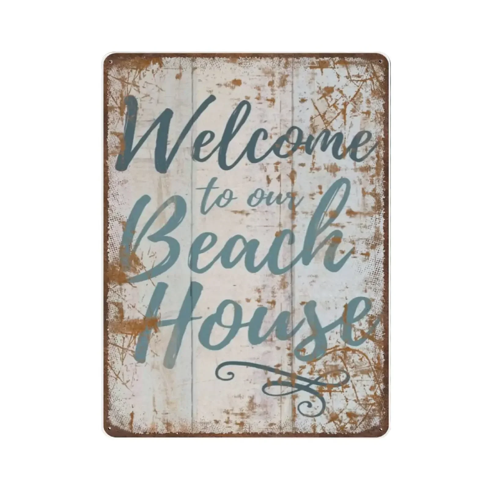 Retro Thick Metal Tin Sign-Welcome to Our Beach House Tin Sign Beach Ocean Lake River Vacation Sign Coastal Tropical-Home Dec