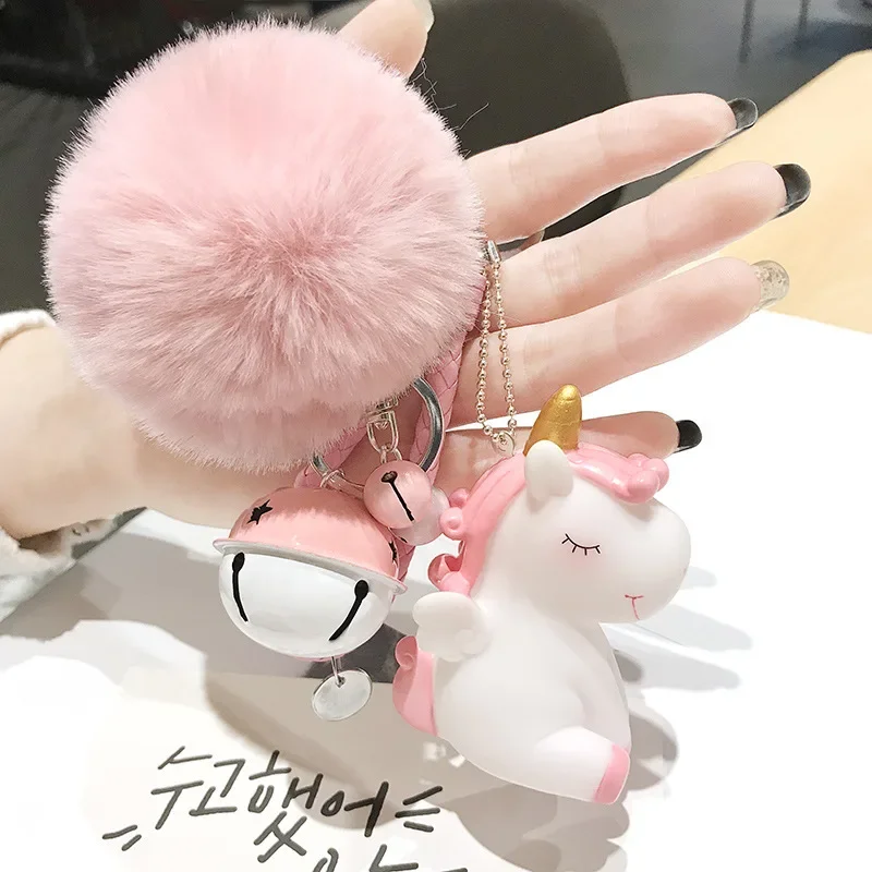 

Plush Keychains Cute Unicorn Keychain Creative Rex Girls Gift Plush Bell Bag Pendant Female Car Key Chain Keychain Plush Chain