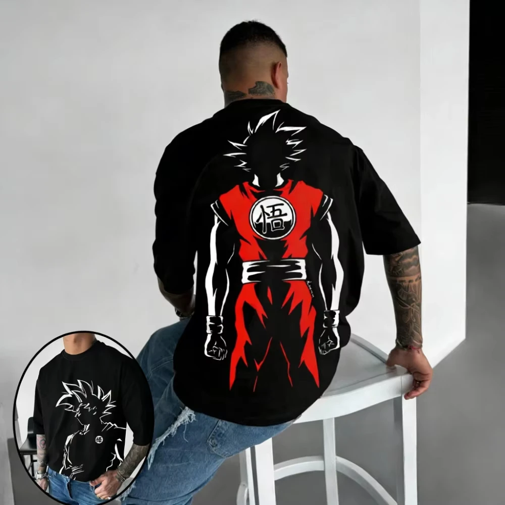 Dragon Ball Vegeta Red Line Art Graphic T Shirt Men's and Women's Anime Cartoon Back Print Casual Oversized Short Sleeve Tee