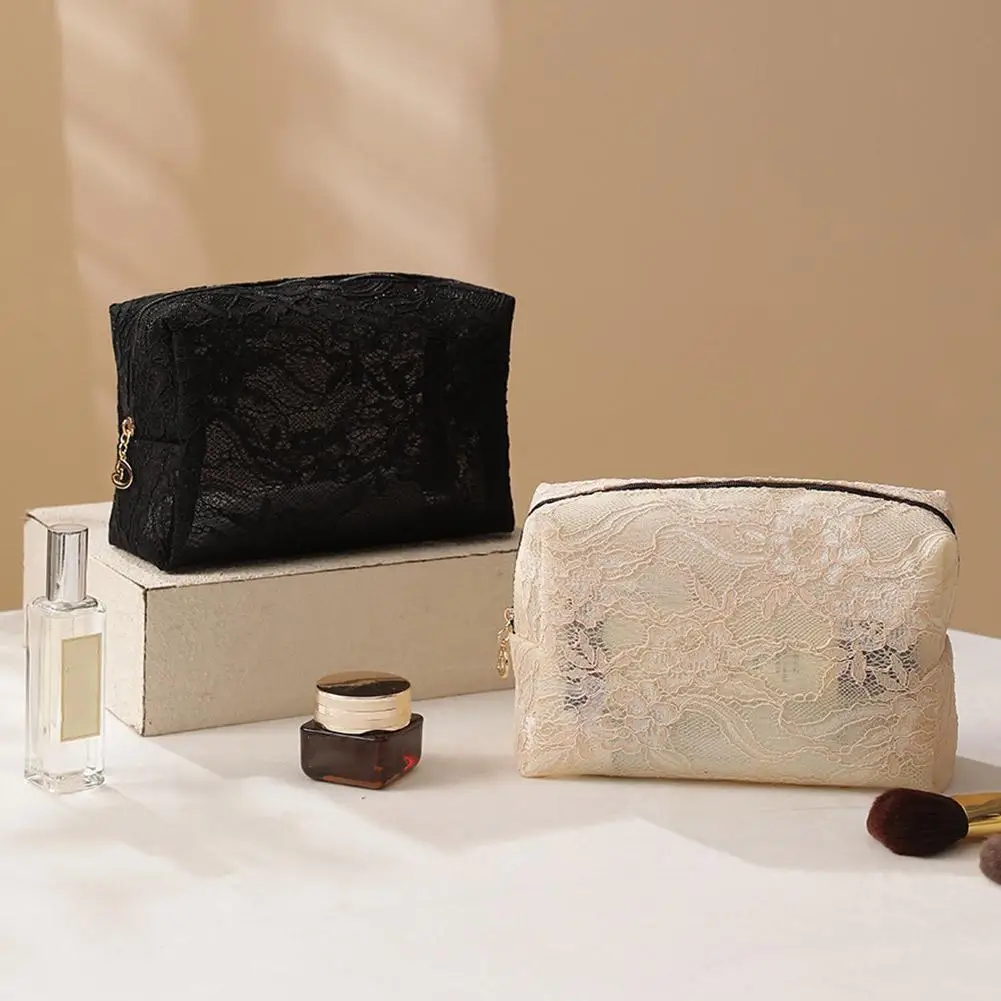 Floral Lace Mesh Makeup Bag Large Capacity Cosmetic Pouch Waterproof Travel Toiletry Wash Storage Bag Organizer