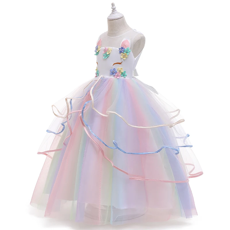 Girl Dress Unicorn Rainbow Wedding Party Dress Baby Girl 3-12 Years Birthday Dress Colorful Dance Performance Cosplay Dress