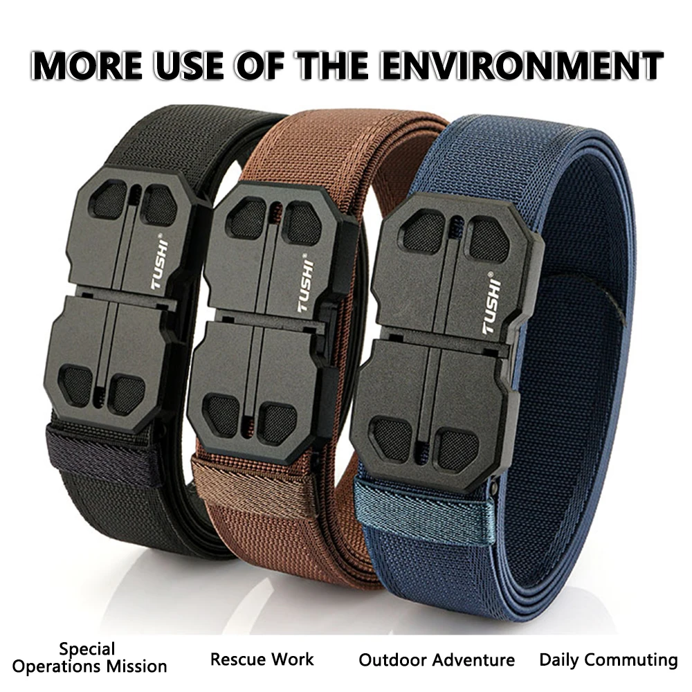 TUSHI Mens Belt Magnetic Metal Buckle Nylon Webbing Outdoor Work Military belt Toothless Tactical Belt Casual Sports Canvas Belt