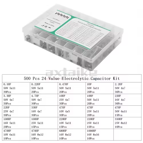 120/200/500Pcs 16V 25V 50V 0.1uF - 1000uF Aluminum Electrolytic Capacitor Assorted Kit Box 1uF 4.7uF 10uF 47uF 220uF 330uF 470uF - Image 4