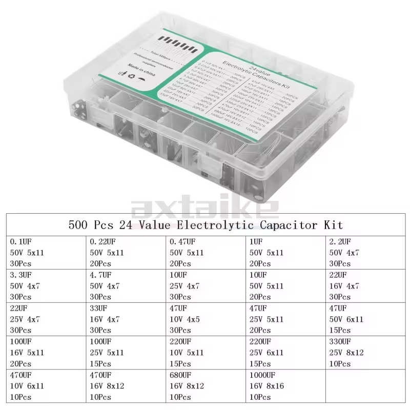 120/200/500Pcs 16V 25V 50V 0.1uF - 1000uF Aluminum Electrolytic Capacitor Assorted Kit Box 1uF 4.7uF 10uF 47uF 220uF 330uF 470uF - Image 4