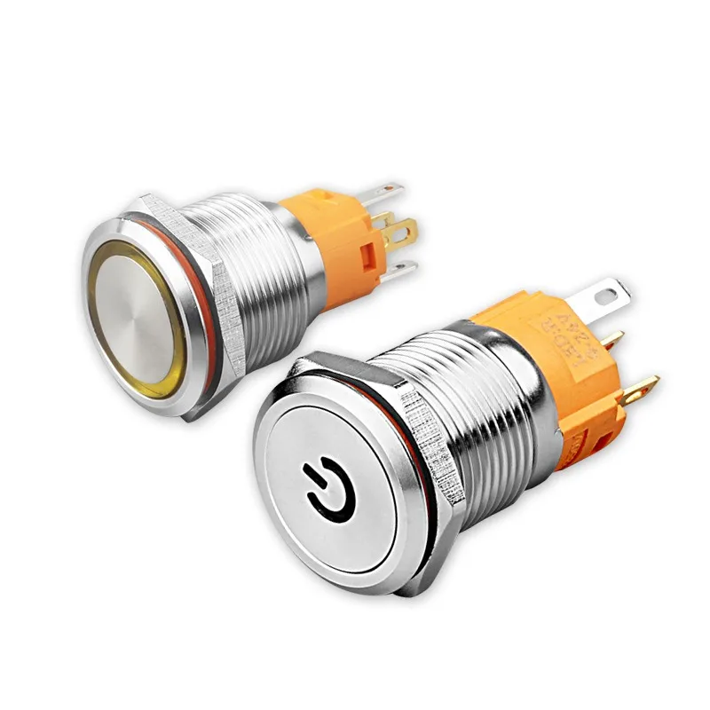 LANBOO  19mm 12V110V 220V LED Light High Current 10A High-power Latching Momentary Self-lock Push Button Switch