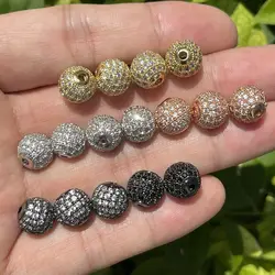 20Pcs/Lot 10mm Balls Micro Cubic Zirconia Pave Gold Silver Spacer for Bracelets Necklace Waist Jewelry Making Supply Bulk