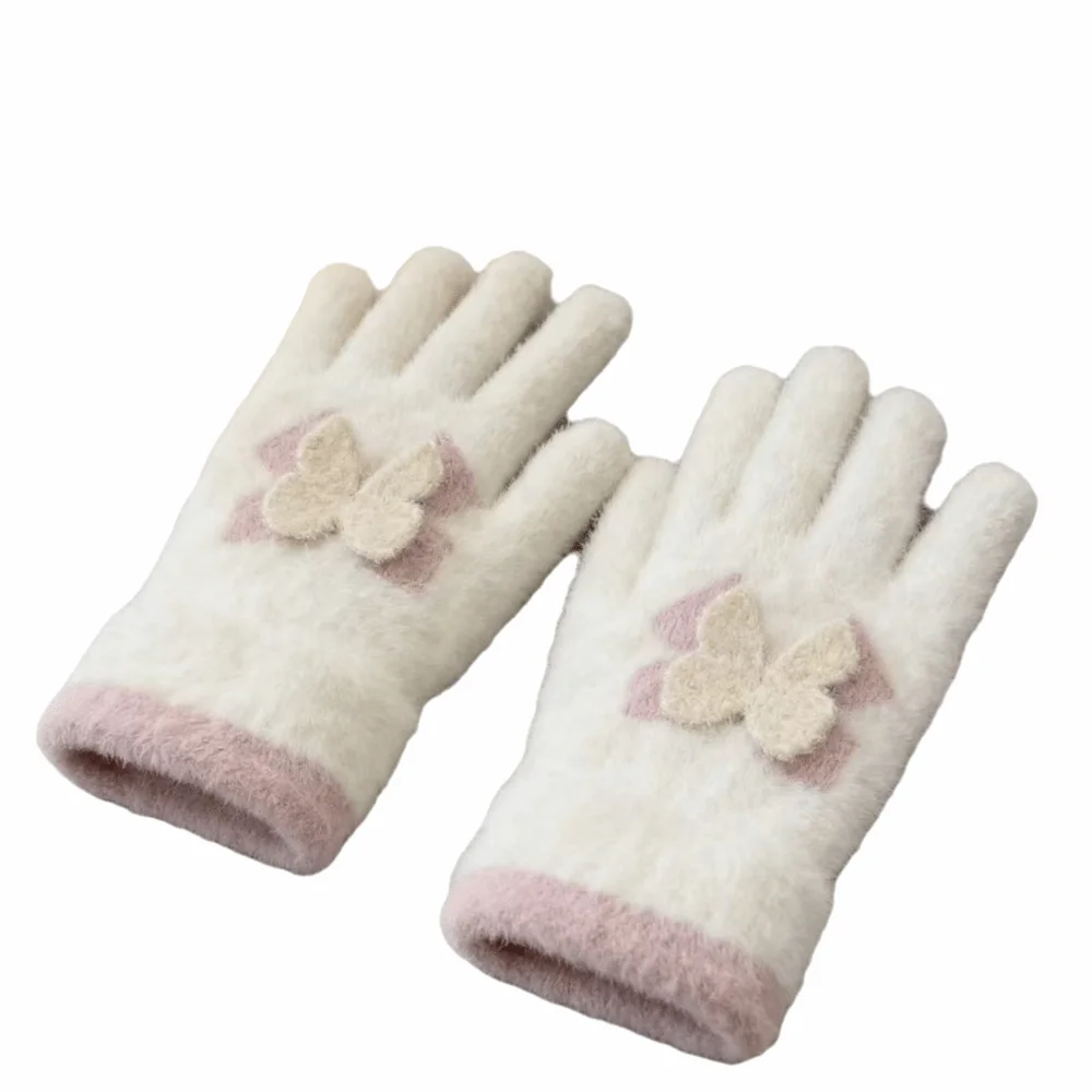 

Студенческие зимние перчатки с пятью пальцами, однотонные шерстяные вязаные женские перчатки, вязаная пряжа с бантом, вязаные перчатки в корейском стиле