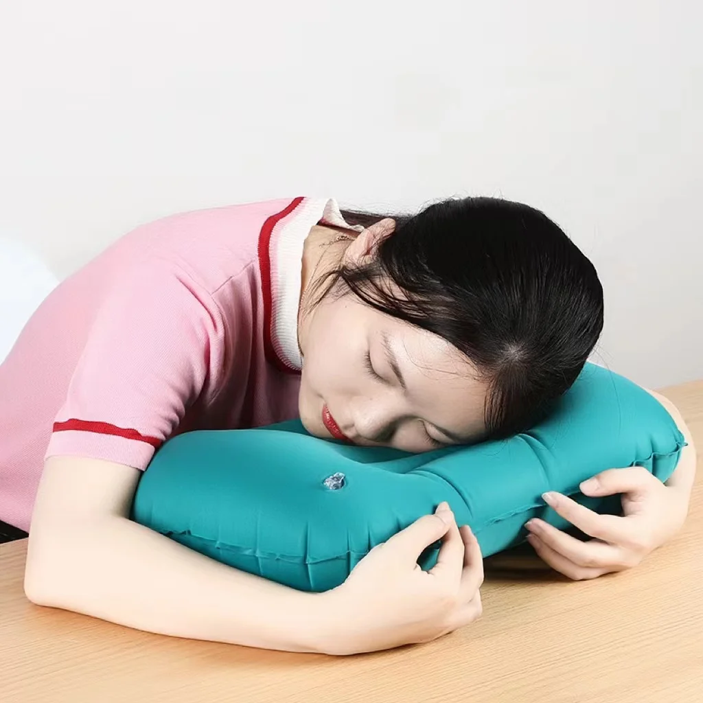 Portable Inflatable Travel Pillow PVC Press Air Airplane Car Office Folding Pillows Creative Square Neck Waist Relieved Pillow