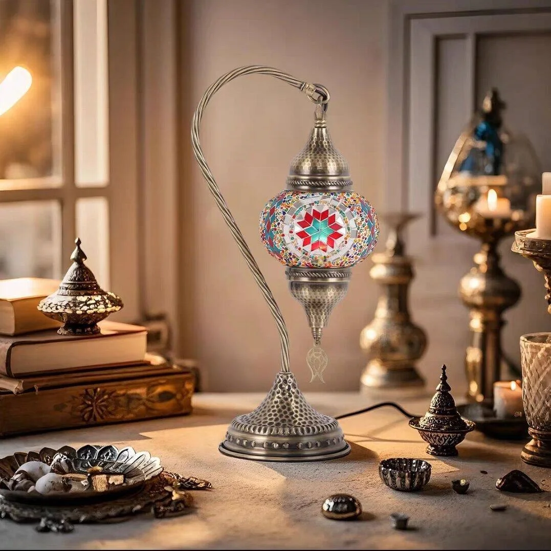 

Mosaic Swan Table Lamp Vintage Art Deco Handcrafted Lamparas De Mesa Mosaic Glass Bed Light Lamparas Con Mosaicos Night Lights