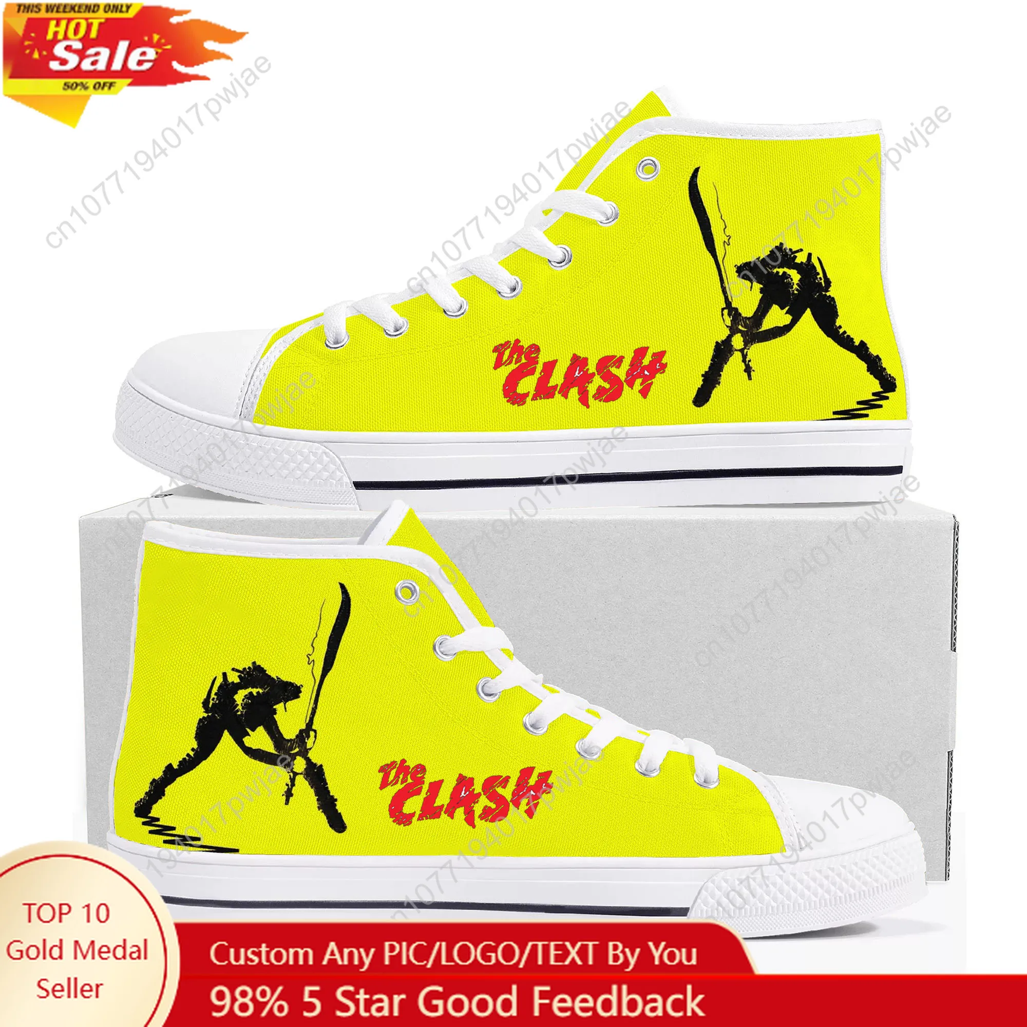 The Clash Rock Band أحذية رياضية عالية الجودة للرجال والنساء المراهقات من القماش أحذية رياضية للمشي لمسافات طويلة في غانا أحذية كاجوال أحذية مخصصة #1