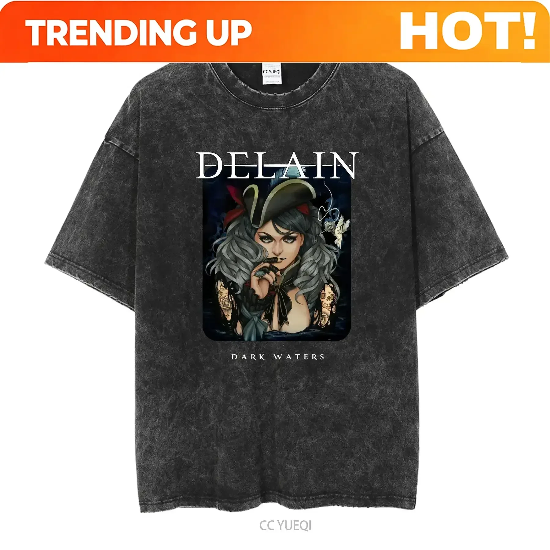 Customization Shirt DELAIN Dark Waters T Shirt Vintage Washed Designer Clothes Stylish Stretched Streetwear Versatile Graphic Sl