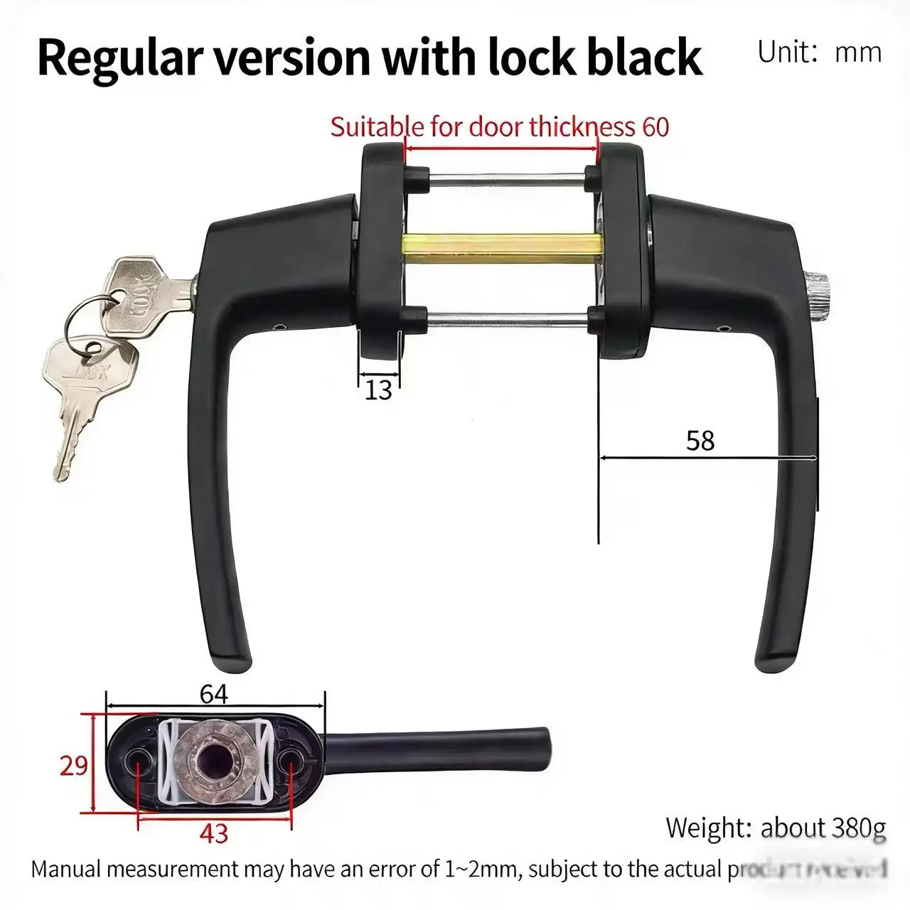 Lockable Aluminum Door & Window Handle, Double Sided Security Handle with Cylinder Lock, Heavy Duty Anti-Theft Hardware for Home