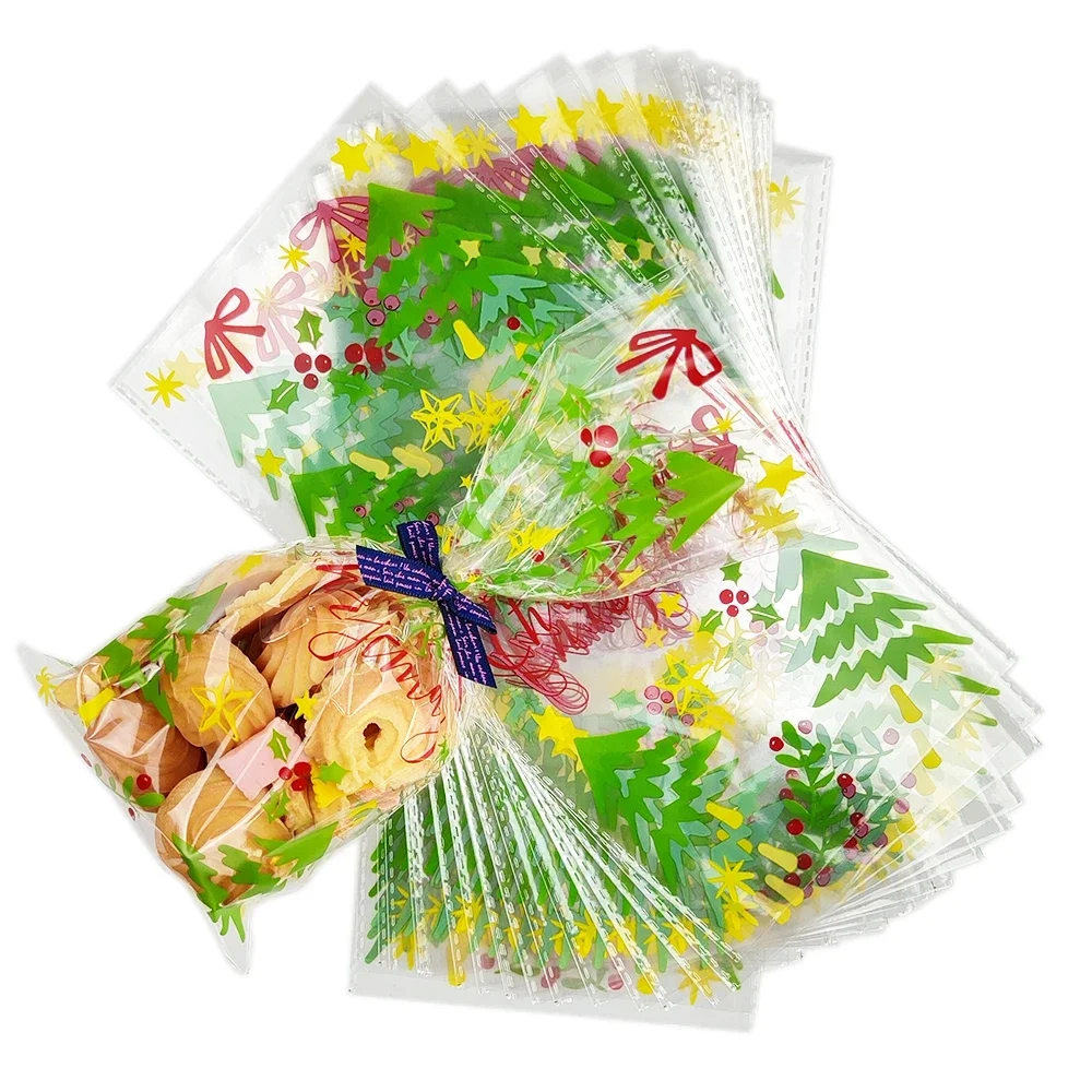 50Pcs Christmas Gift Bags Christmas Candy Cookie Bags Santa Claus Christmas Packaging Plastic Pouch Christmas Party Decorations