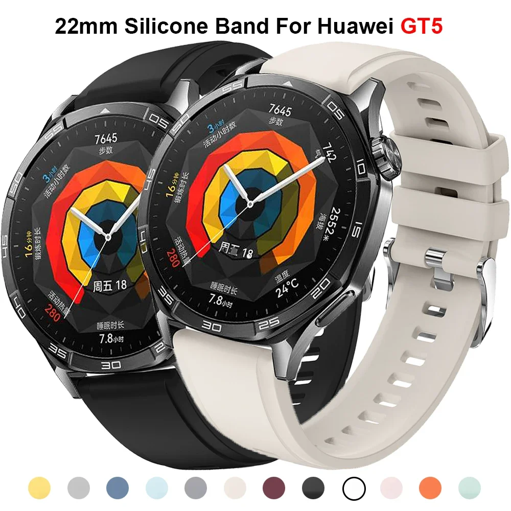 ซิลิโคน 22 มม.สําหรับนาฬิกาHUAWEI WATCH GT 5 4 Pro 46 มม.41 มม.สายนาฬิกาGT5 GT4 GT3 GT2 สร้อยข้อมือสายรัดข้อมือสายนาฬิกา