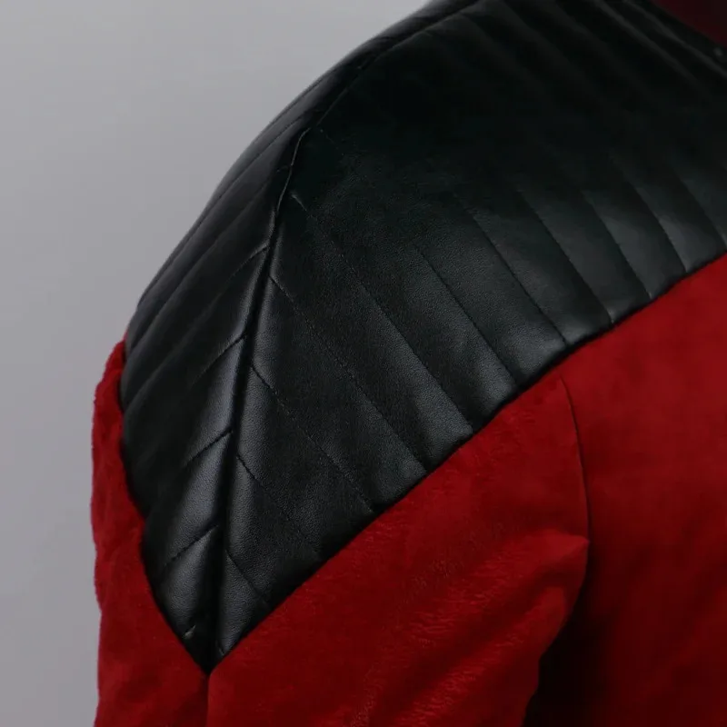 Nuevo 2025 estrella de la próxima generación Rek capitán Picard Duty uniforme chaqueta TNG disfraz rojo hombre abrigo de invierno cálido Cosplay Cos eqs9X