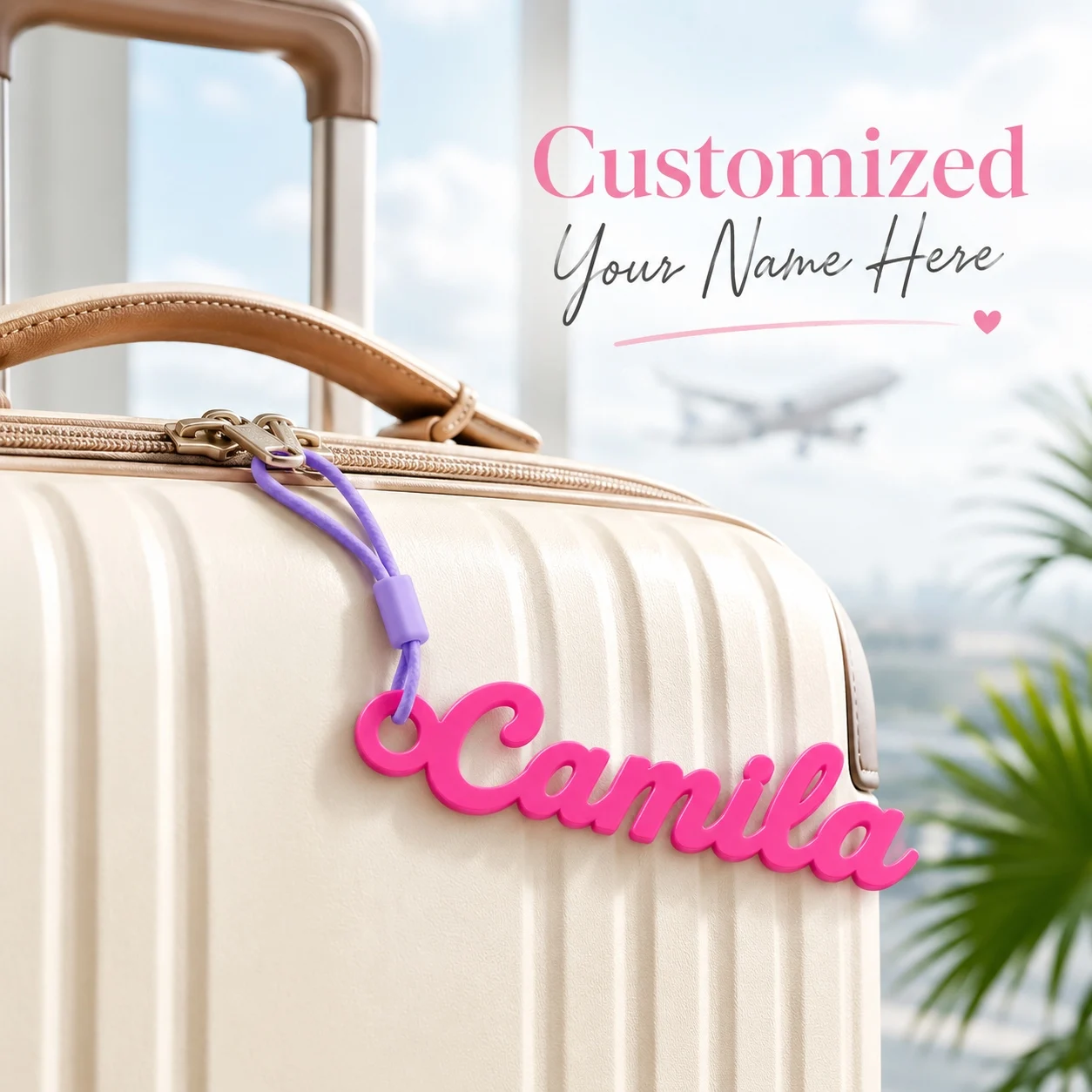 Personalized Acrylic Name Tag with Strap, Custom Name Keychain for Backpack, Luggage, School Bag & Travel Accessories