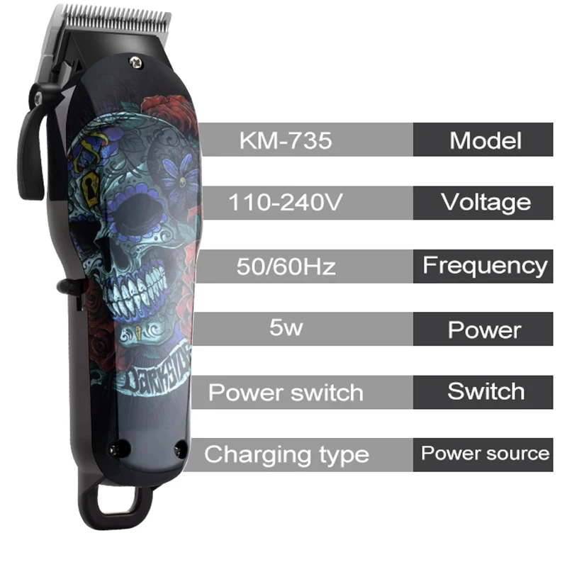 Kemei KM-735 Head electric hair clippers and trimmers Professional 2200 Mah Lithium Battery Fast Charging