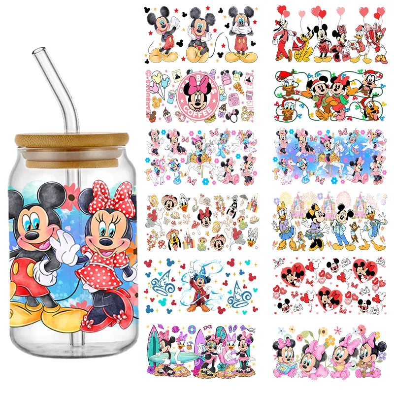 

Mickey Minnie Cartoon Princess Winnie Little Bear Stitch High-Quality Wraps 16oz Glass Cup UV DTF Wrap Transfer Decals