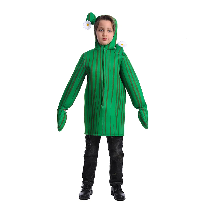 Halloween Unisex Kids Cactus Costume Children Cosplay Party Girls Boys Role Play Green Plant Jumpsuit