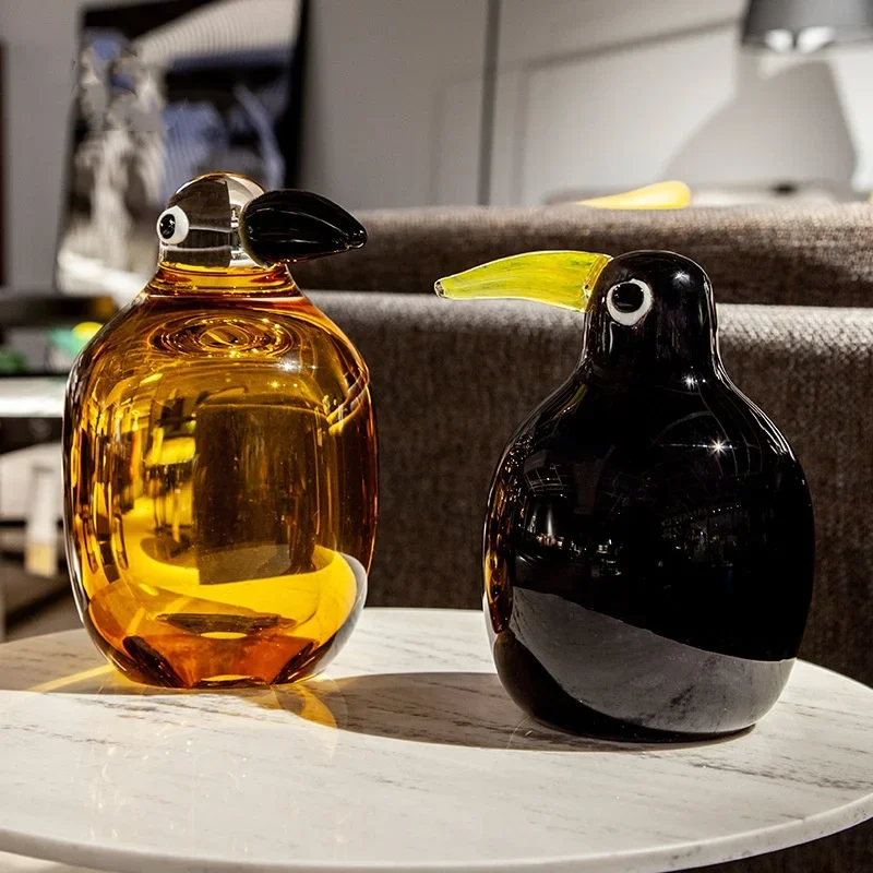 Glass Craft Artificial Animal Sculpture Abstract Bird Transparent Color Bird Decorative Figurines Home Decoration Accessories