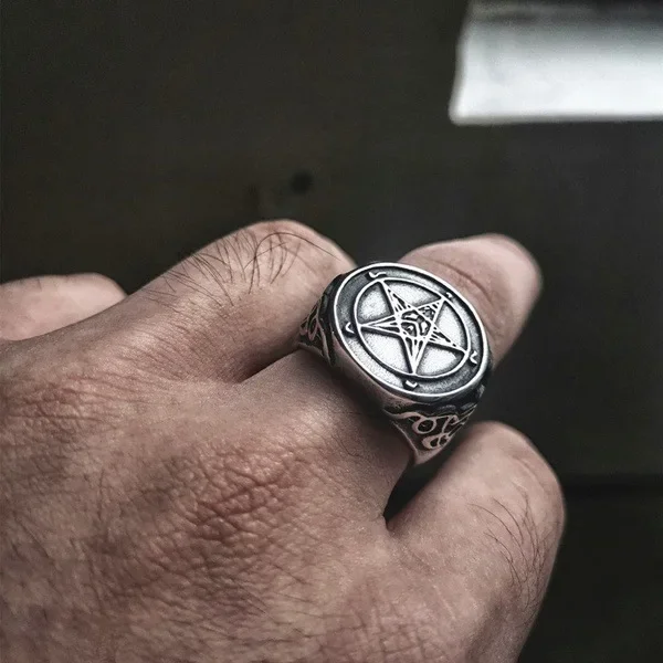 Retro Devil Satan Pentagram Ring Motorcycle Riding Gothic Punk Minimalist Men\\\\\\\\'s Jewelry Accessories Gift Wholesale