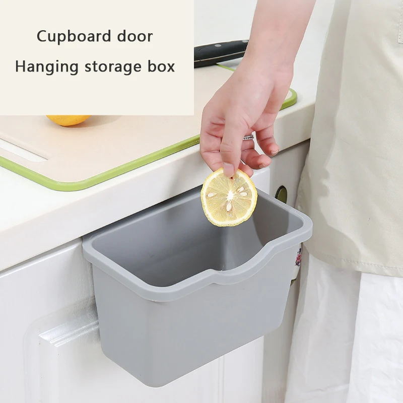 Plastic Basket Hanging Trash Can Waste Bin Garbage Can Storage Box Trash Storage Desktop Kitchen Holder Cabinet Door