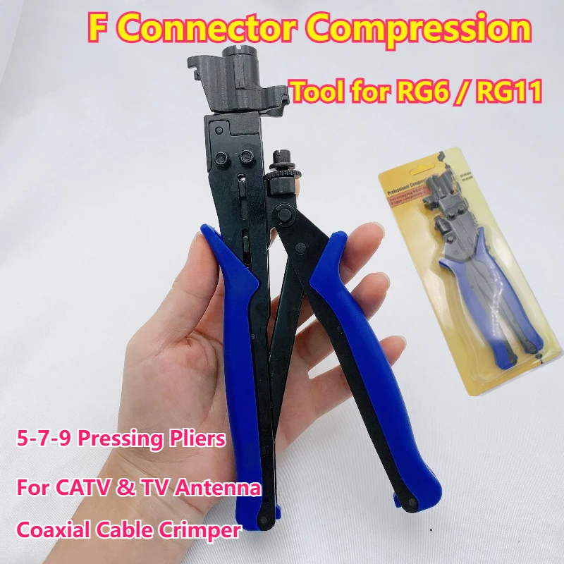 -5-7-9 Connector Compression Tool for RG6/RG11, Coaxial Cable Crimper for TV Antenna, 5-7-9 Pressing Pliers