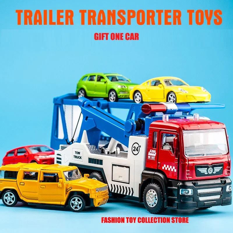 Transporteur modèle alliage remorque voiture moulé sous pression avec véhicules sonores et lumineux retirer voiture ensemble jouets pour enfants cadeau
