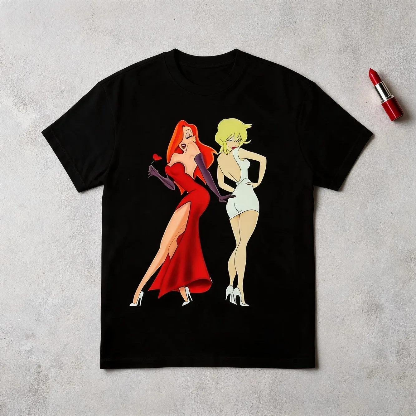 Womens Retro Pin Up Graphic T Shirt Black Crewneck Short Sleeve Breathable Comfortable Casual Wear With Vintage Rabbit Design