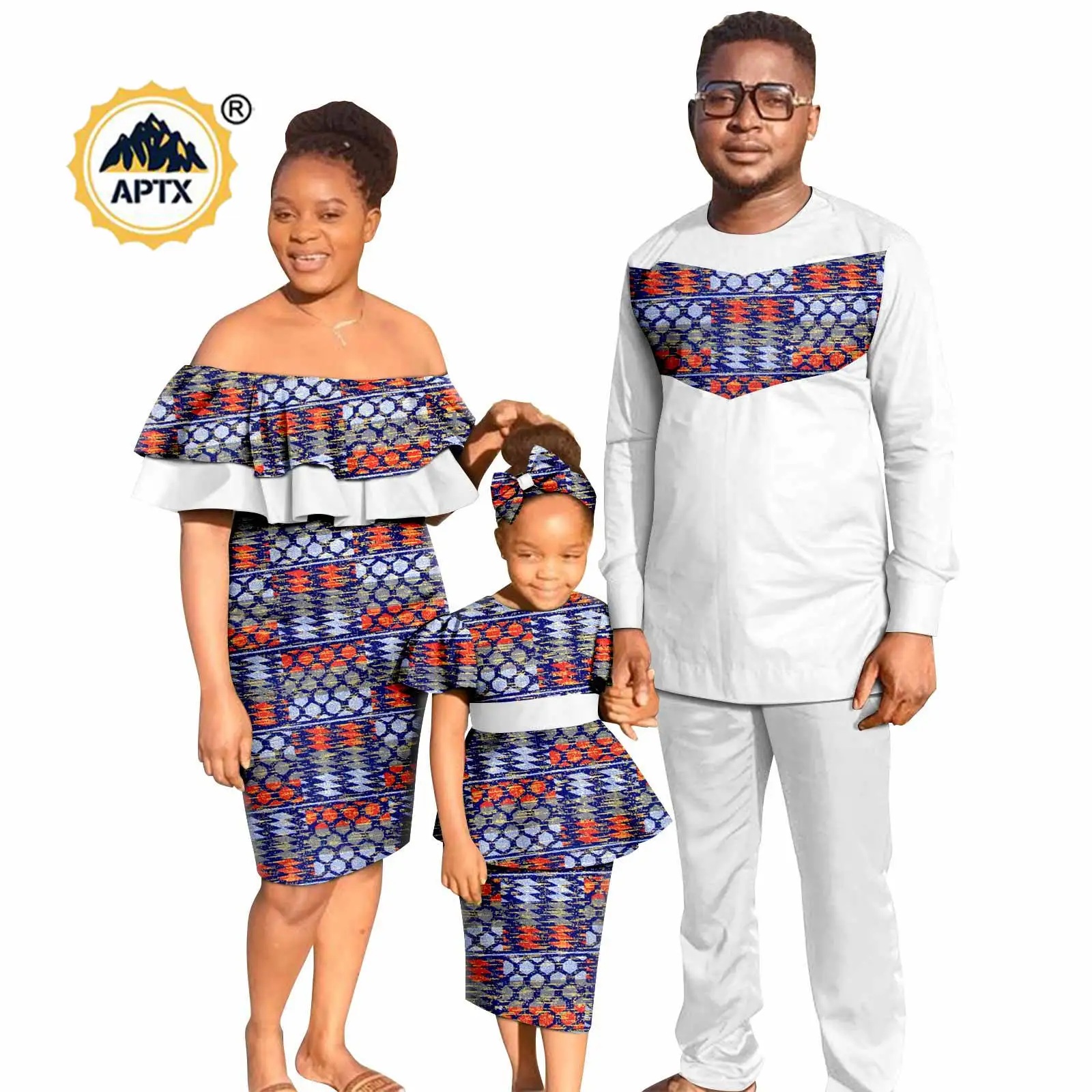 Ropa familiar africana, vestidos ajustados con volantes estampados sexis, ropa de pareja a juego, conjuntos de Top y pantalón para hombre, ropa de fiesta Dashiki 24F040