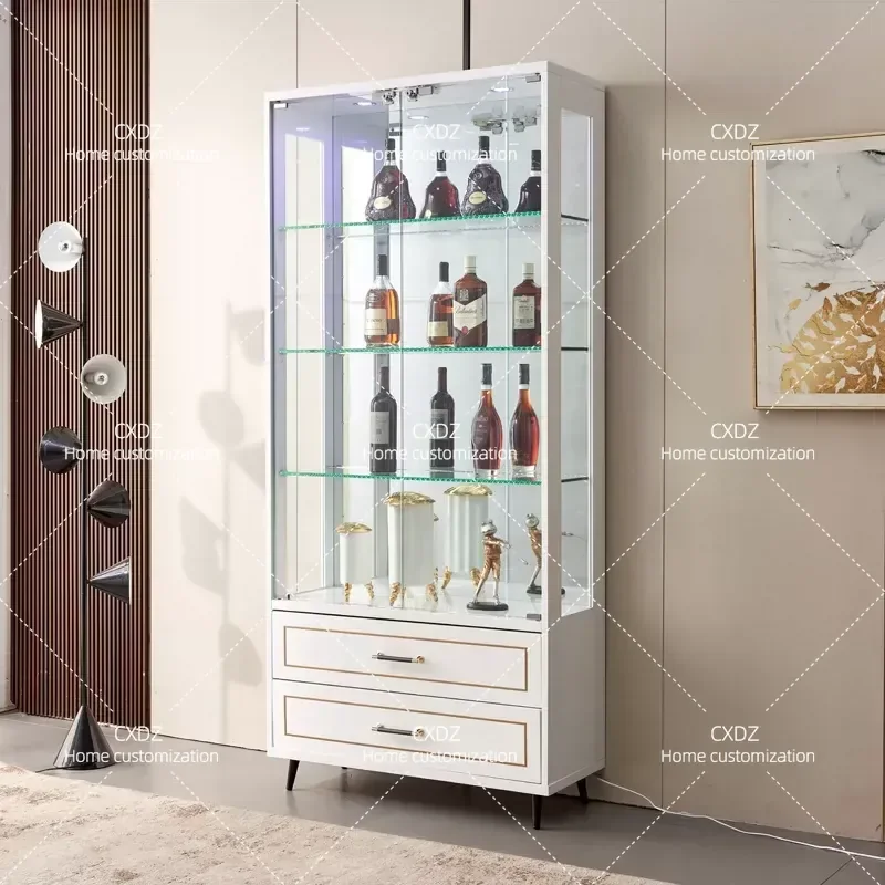 Wine cabinet display cabinet household living room against the wall modern simple light luxury paint glass door cabinet TV