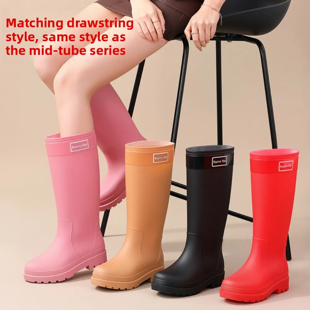 Women's High Toe Rain Boots Height Increasing Slimming Anti-Slip Waterproof Outdoor Midsole Rubber Shoes Water Shoes
