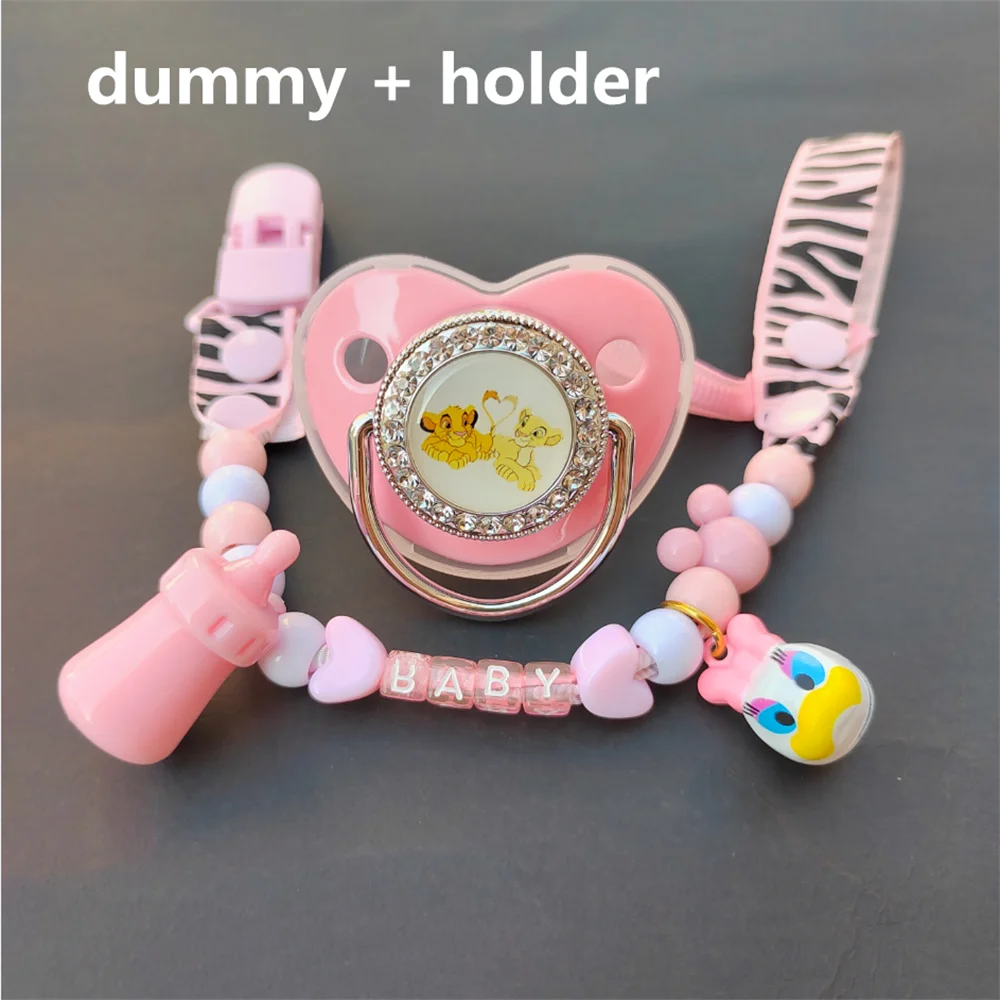 Newborn Pacifier Beads Clip Chain Bling Silicone Baby Pacifier Holder Baby Pacifier Nipples Fake Baby Shower Gift Stitch 0-24M