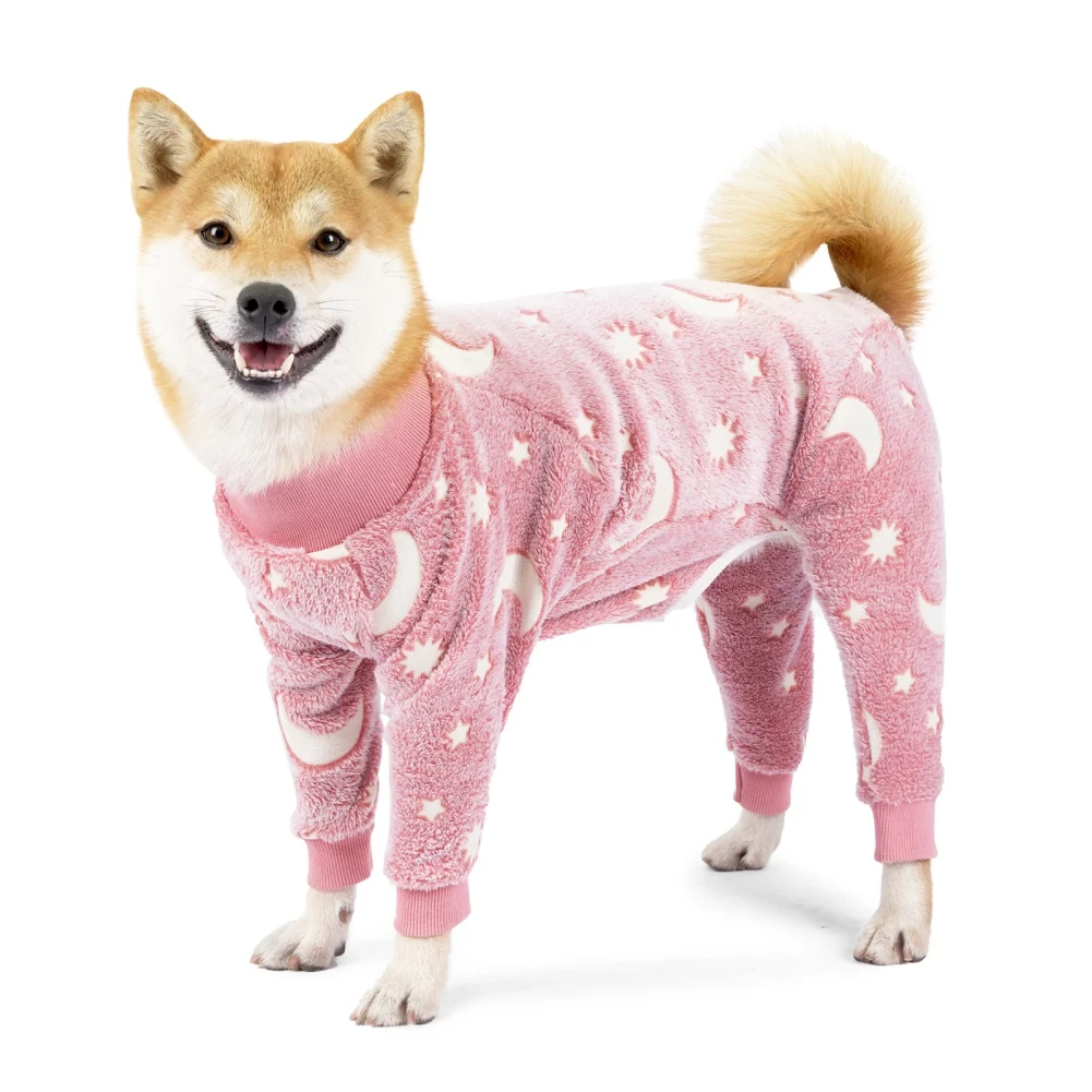 Flanela cão pijamas macacão cães pijamas para cães médios grandes osso lua padrão macacões quentes casaco roupas para cães