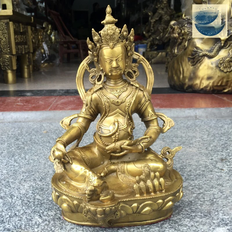 GOOD figure of Buddha HOME efficacious Talisman House # 22CM Tibetan Yellow Jambhala fortune god COPPER statue