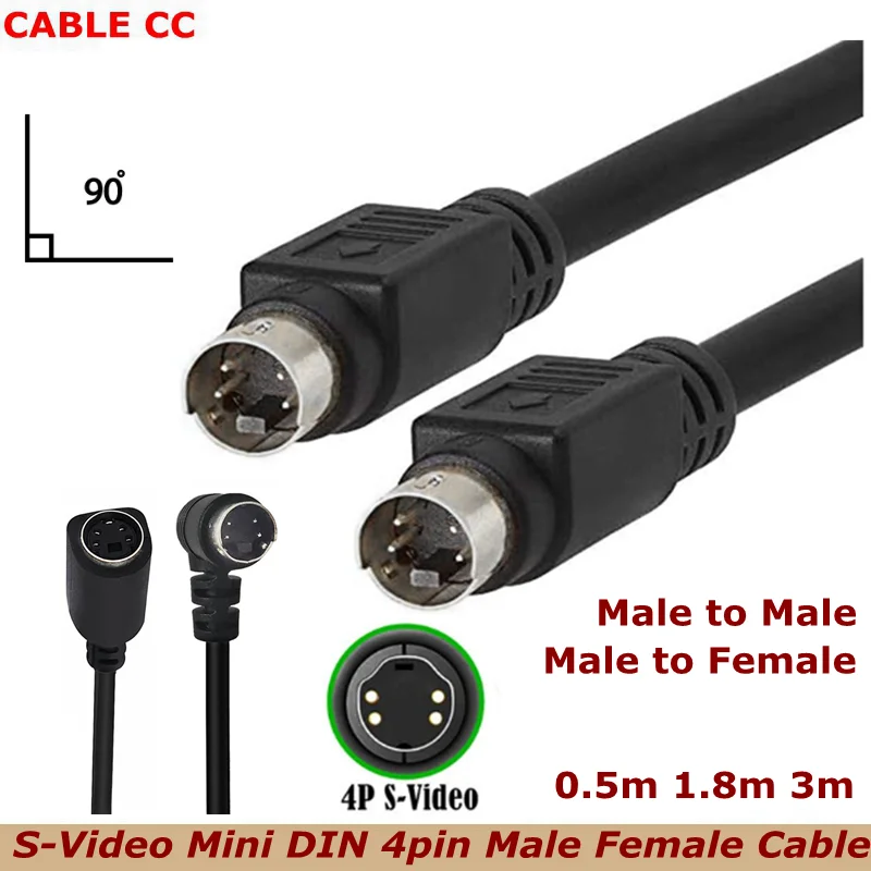 0.5m Mini Din 4-Pin S Video Male Female Connector for Player Camcorders Laptops Transfer Video to TV or Monitor Connection Cabl