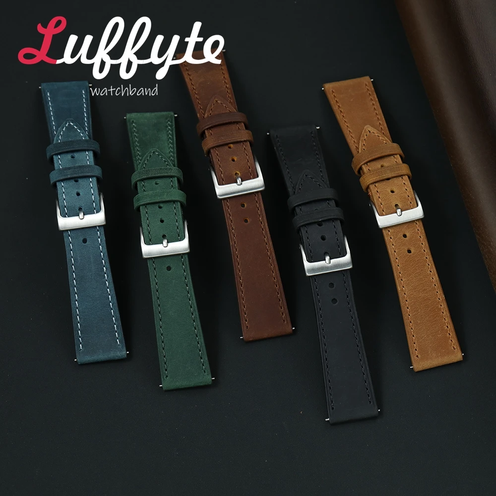 Crazy Horse Genuine Leather Watchband 18mm 19mm 20mm 21mm 22mm Brown Black Blue Green Replacement Multi Size Wrist Straps