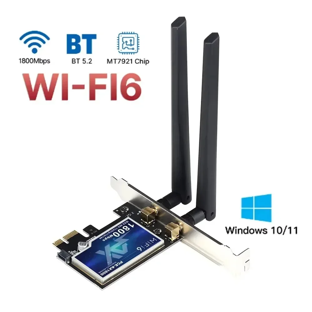 1800Mbps WiFi 6 PCIe محول لاسلكي سطح المكتب PCIe محول BT5.2 802.11AX AX1800 2.4G/5G بطاقة WiFi لـ Win10/11