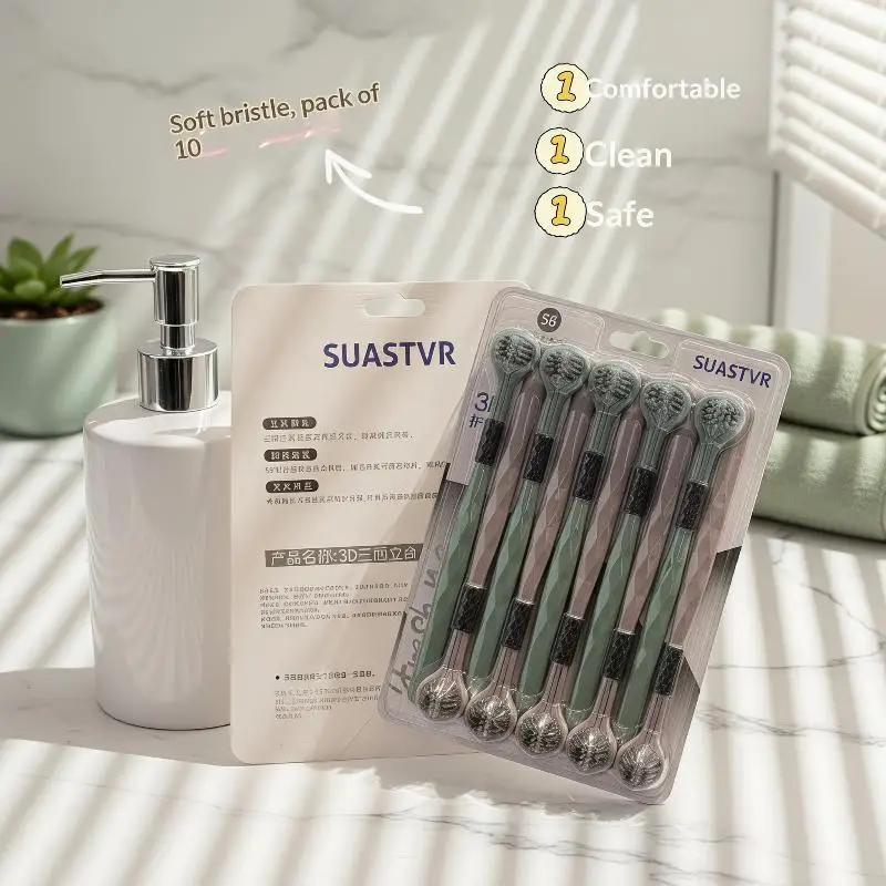 Three-Sided Toothbrush 10 Pcs Ultra-Fine Soft Bristles Deep Cleaning Gum Care for Adult Daily Home Oral Hygiene