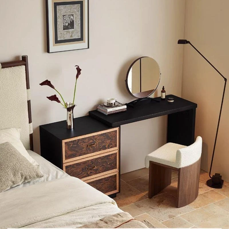 Three-bucket dresser retractable chest cabinet integrated retro style small apartment storage corner bedside cabinet makeup