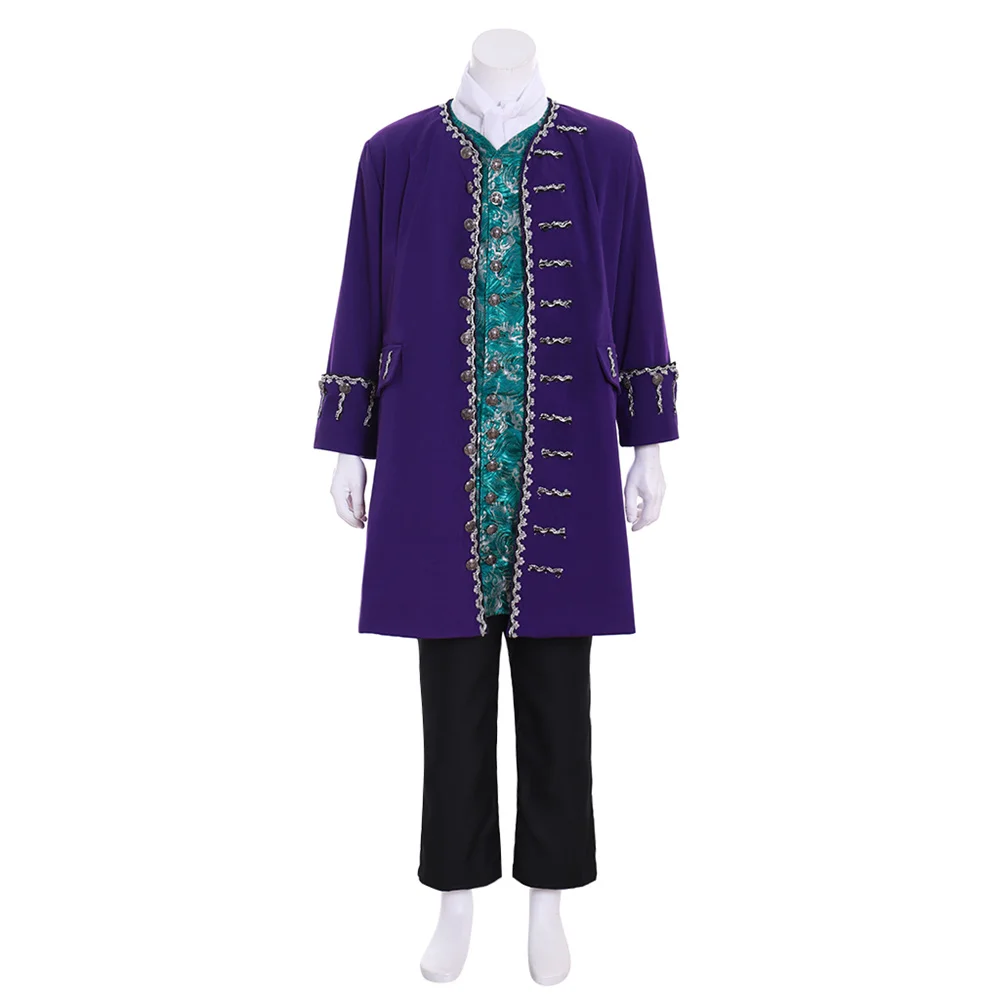 Pantaloni da cappotto viola uniforme da gentiluomo del XVIII secolo con gilet Giacca vittoriana medievale Cappotto da uomo Belle Gown