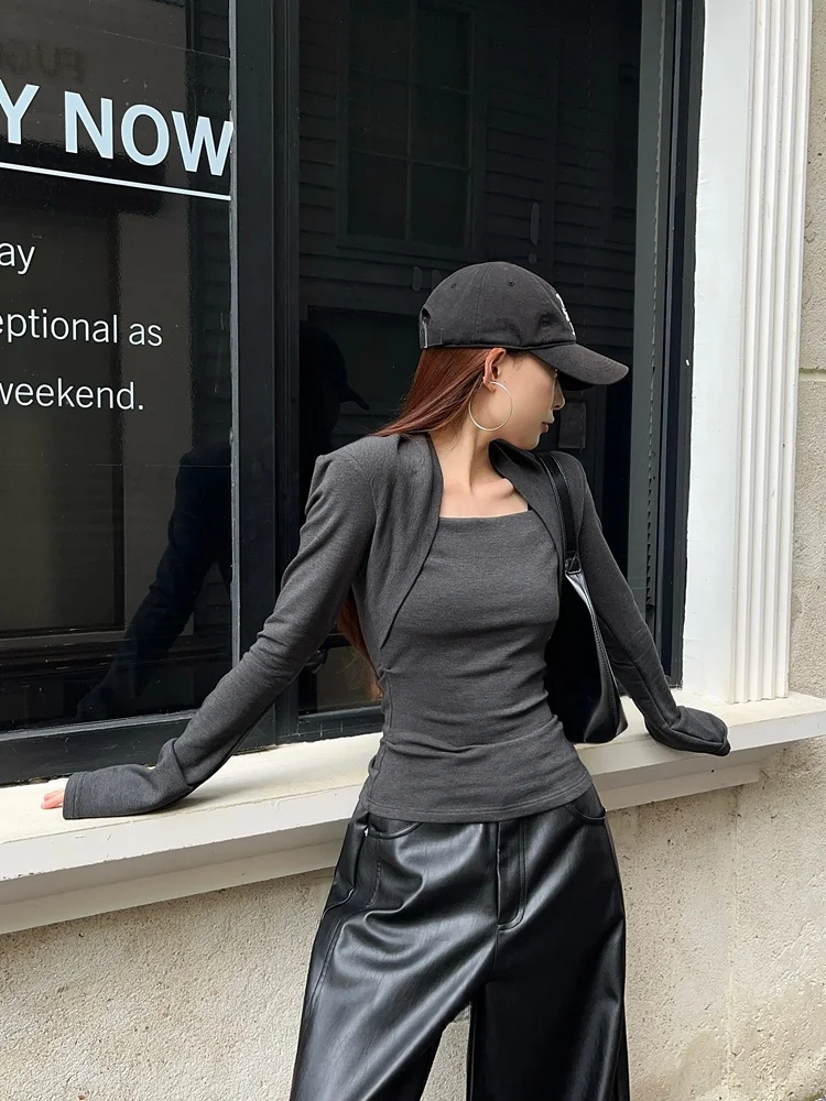 

Новая женская приталенная футболка Vcansy с длинным рукавом и квадратным вырезом, повседневная базовая модель