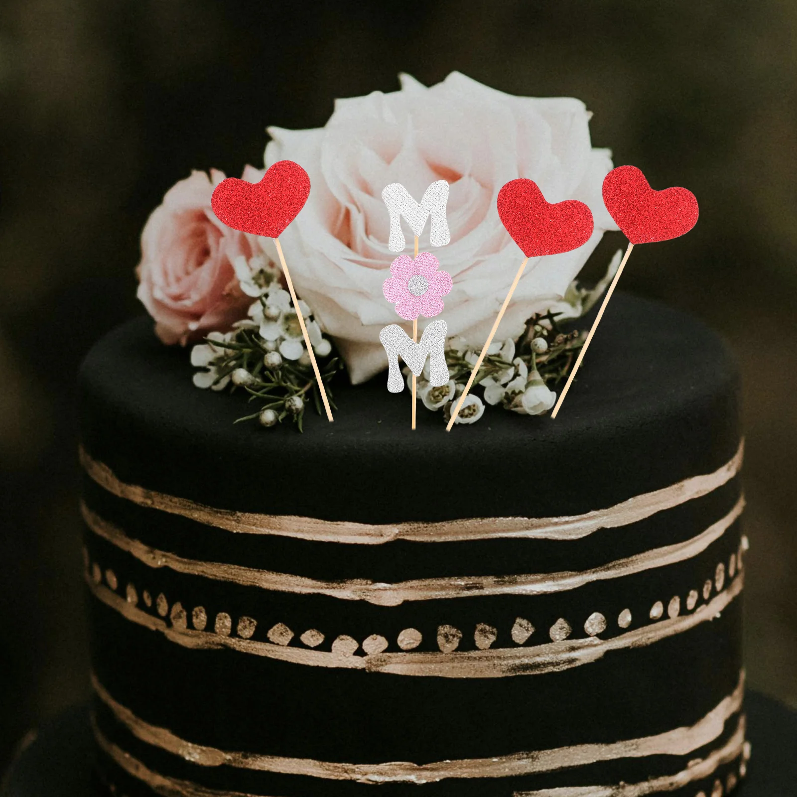 

20Pcs Heart Cake Decoration Inserts Letter Toppers for Mother's Day Birthday Party Cake Toppers Dessert Picks Heart Topper